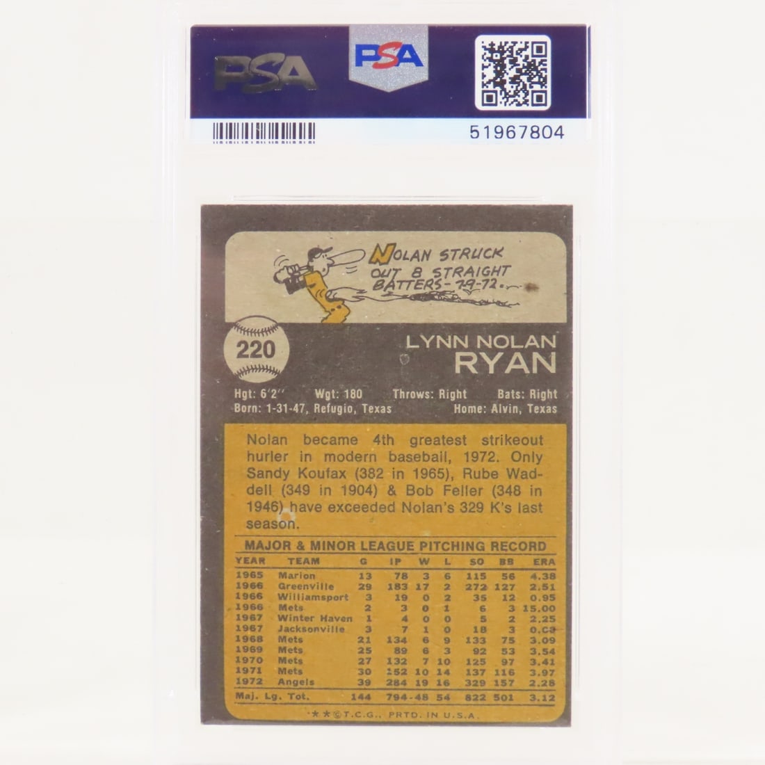 1973 Topps Nolan Ryan #220 PSA 6 EX-MT - 2
