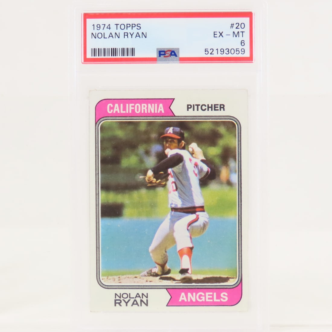 1974 Topps Nolan Ryan #20 PSA 6 EX-MT: 1974 Topps Nolan Ryan #20 PSA 6 EX-MT - Lot Size 5.5x3.5x1" 1 LB All information and photos, which are part of the description, are intended to be as accurate as possible, but errors are possible. No 