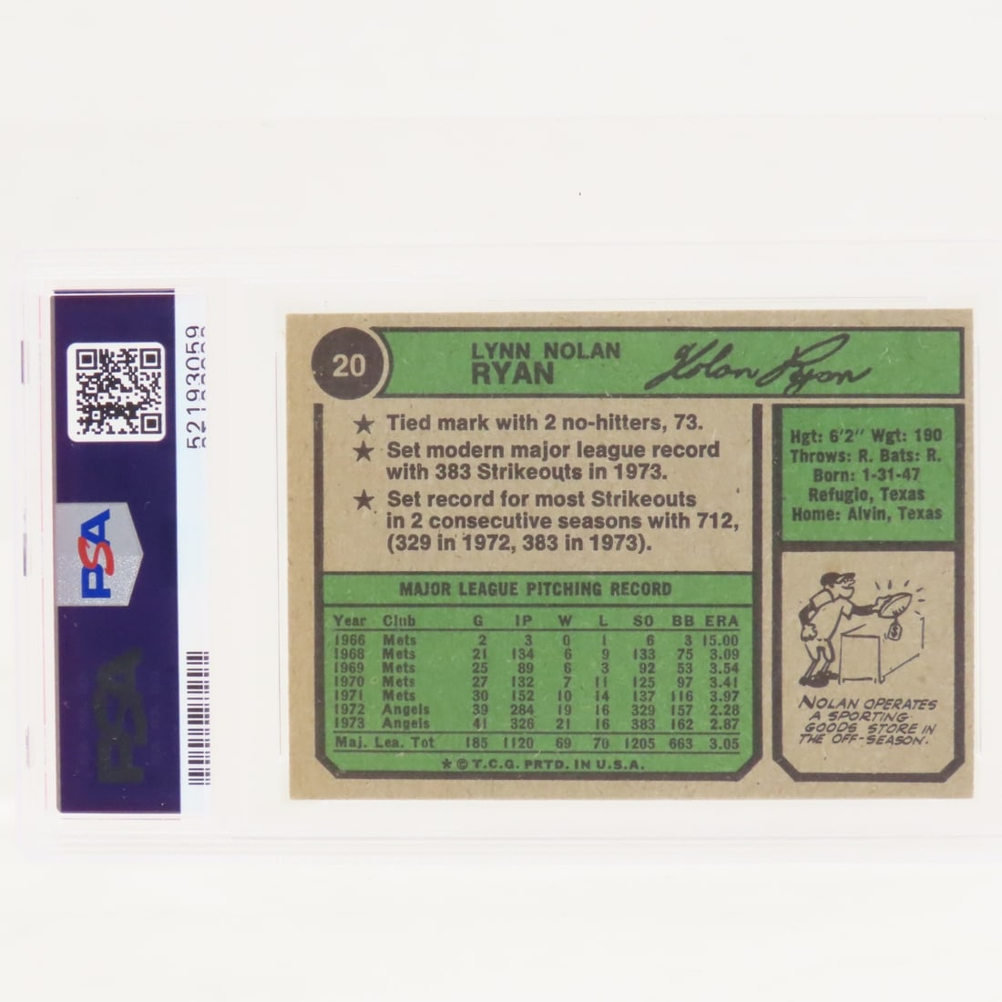 1974 Topps Nolan Ryan #20 PSA 6 EX-MT - 2