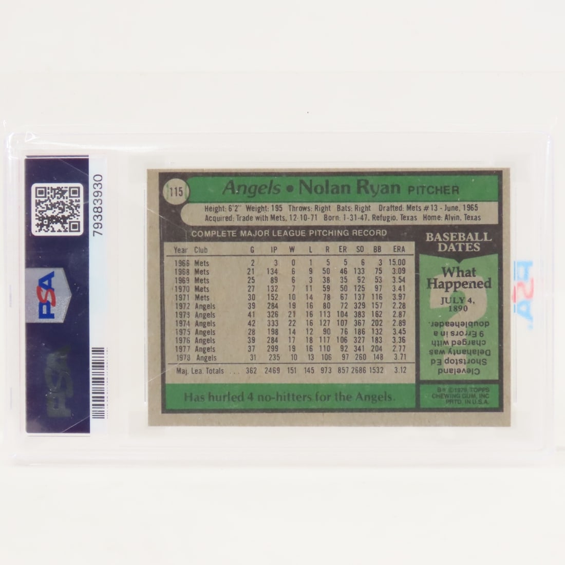 1977 & 1979 Topps Nolan Ryan Cards PSA 6 EX-MT - 5