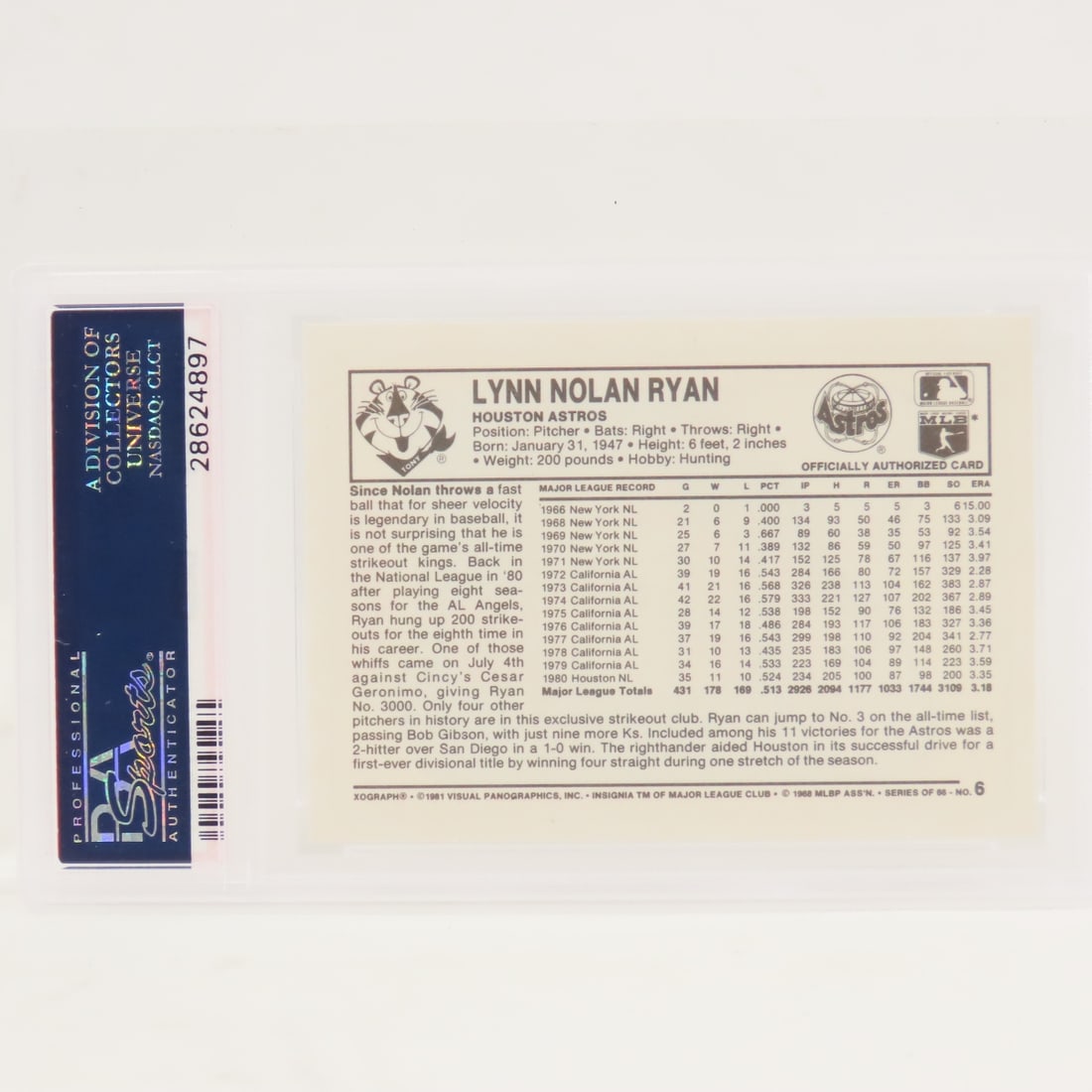 1981 Kellogg's Nolan Ryan #6 PSA 9 MINT - 2