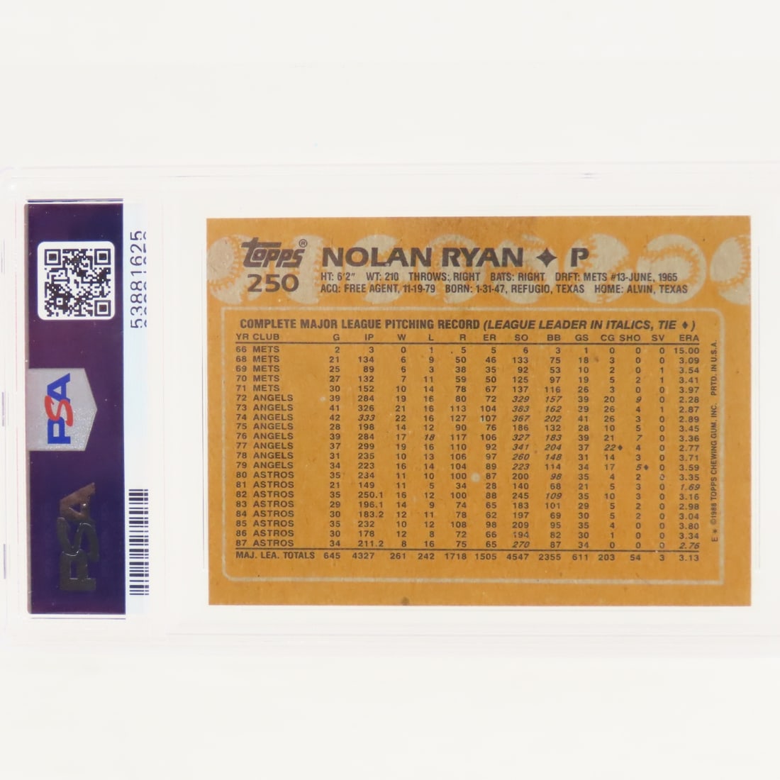 5 PSA Graded Nolan Ryan Cards 1988 Topps & Fleer - 5