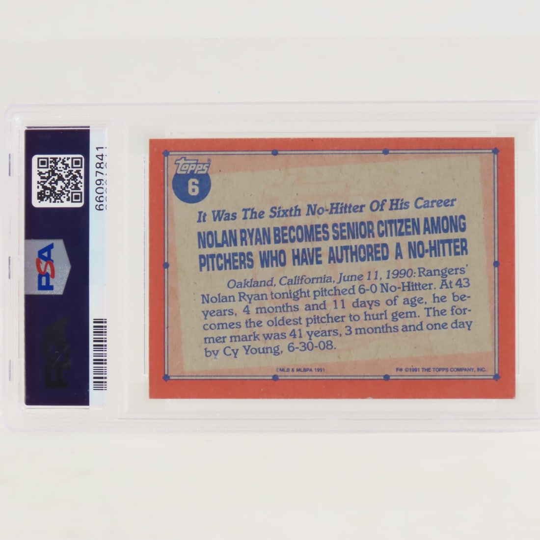 1991 Topps Desert Shield Nolan Ryan #6 PSA 6 EX-MT - 2