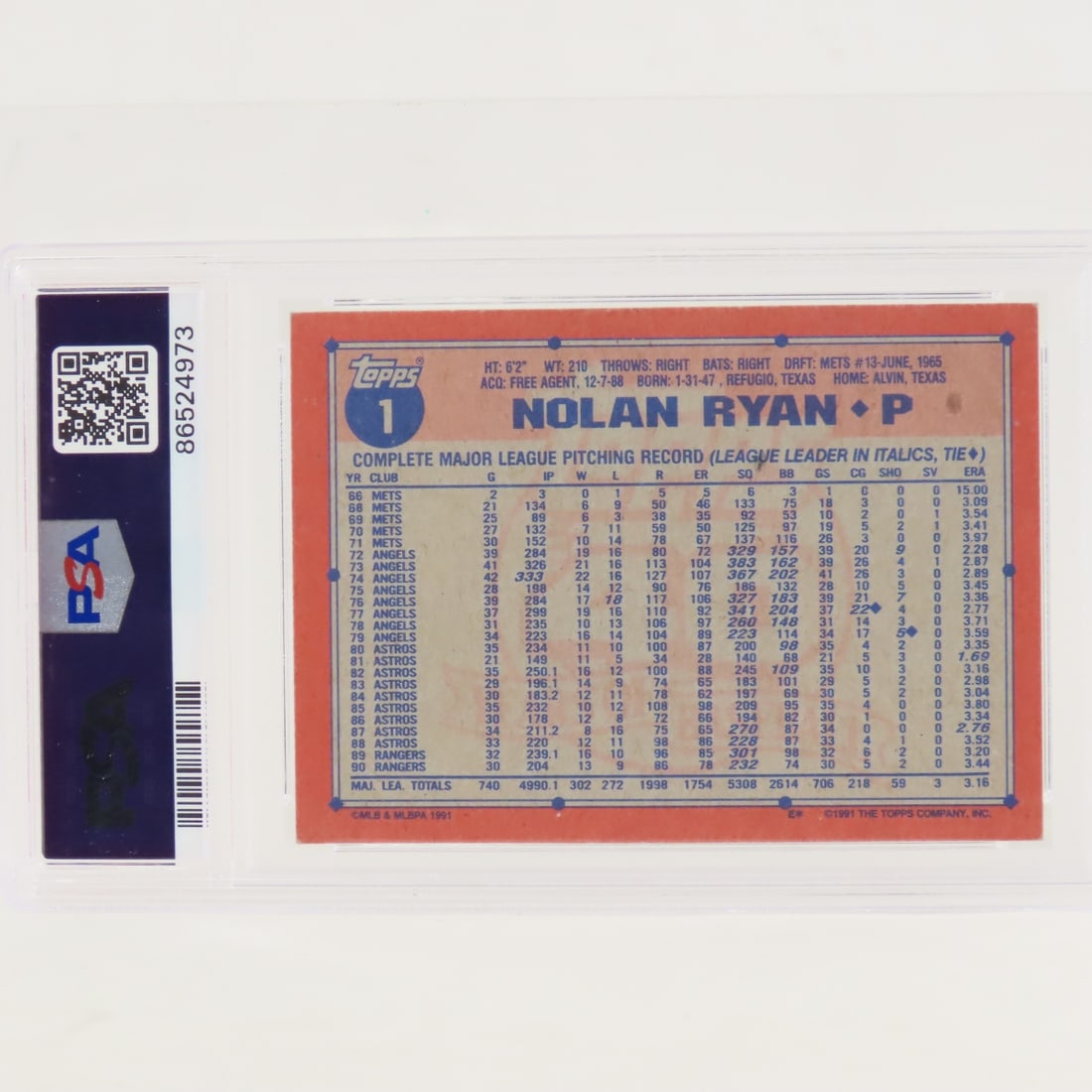 1991 Topps Desert Shield Nolan Ryan #1 PSA 5 EX - 3