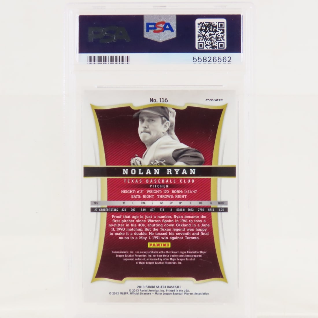 2013 Panini Select Prism Nolan Ryan #116 PSA 9 - 2