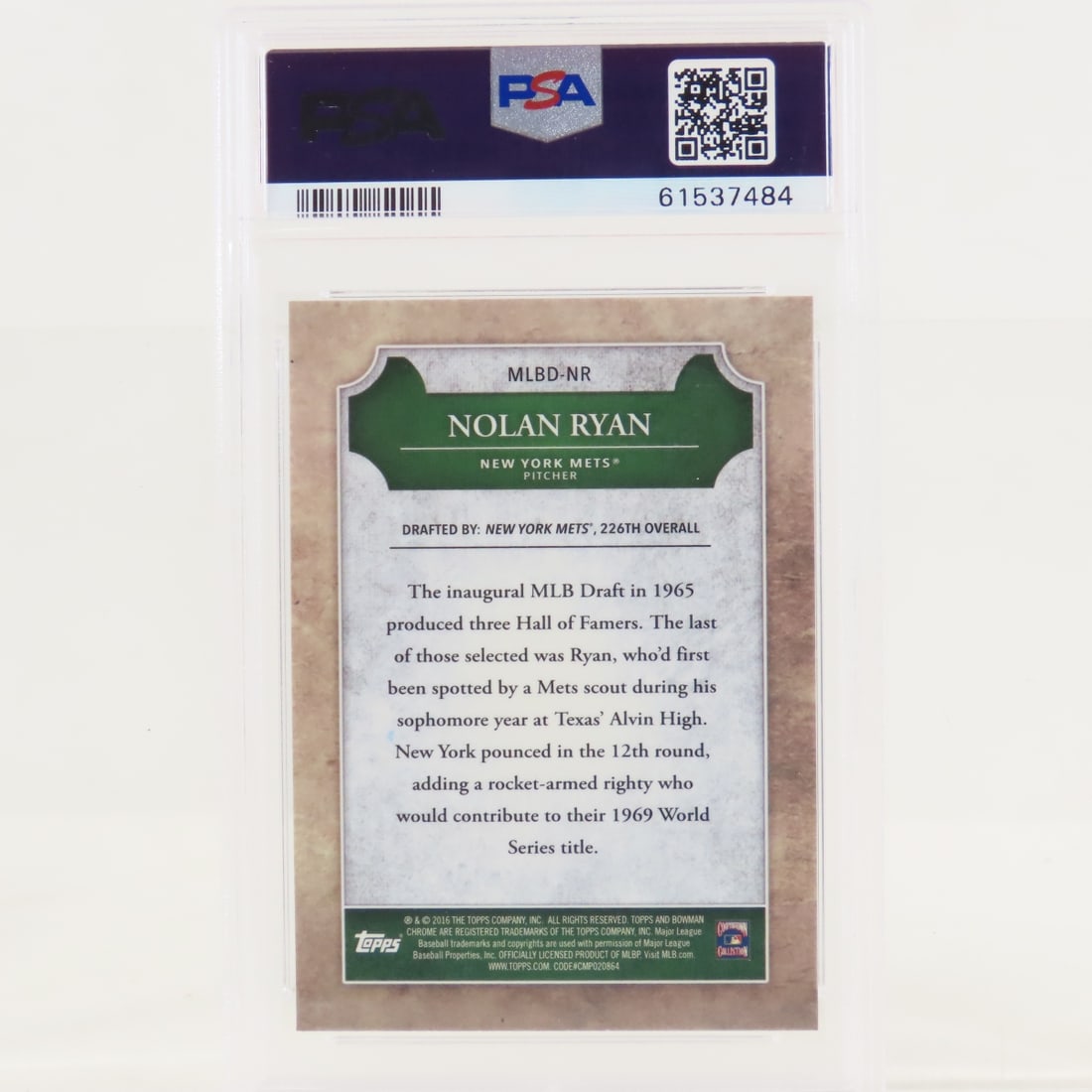 2016 Bowman Draft Chrome Nolan Ryan #NR PSA 9 MINT - 2