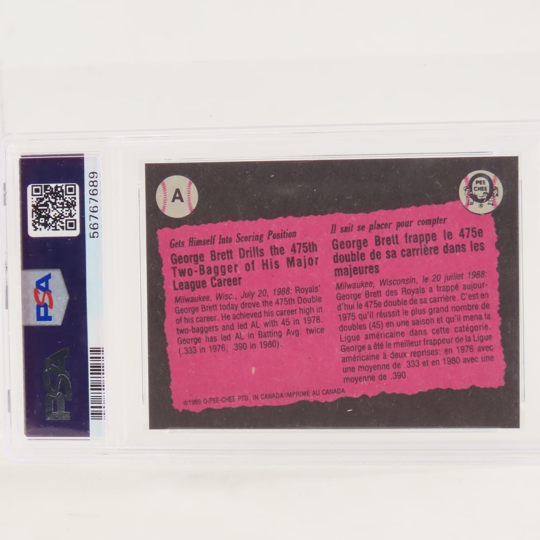 4 1989 O-PEE-CHEE Box Panels George Brett #A PSA - 3