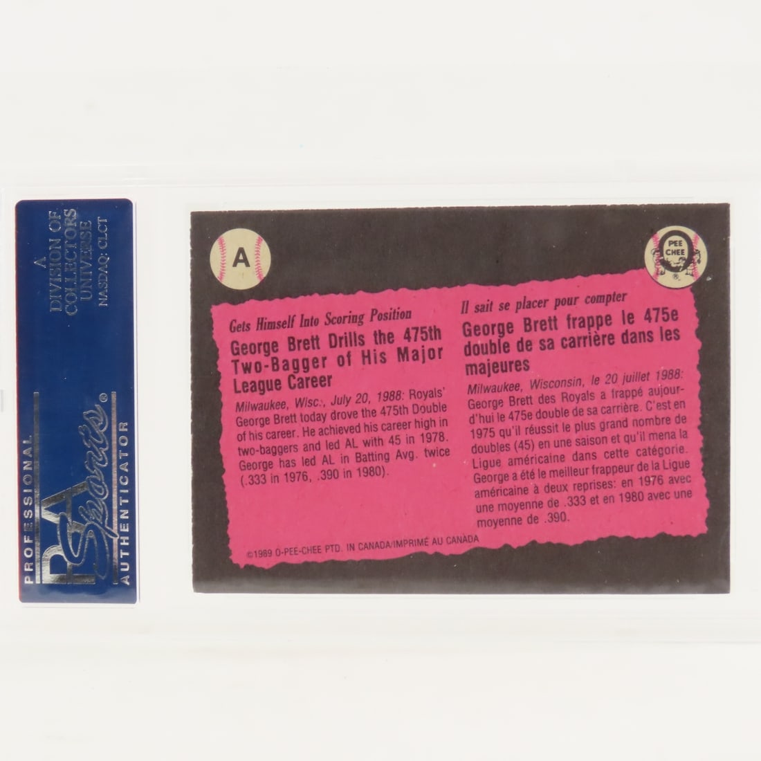 4 1989 O-PEE-CHEE Box Panels George Brett #A PSA - 7