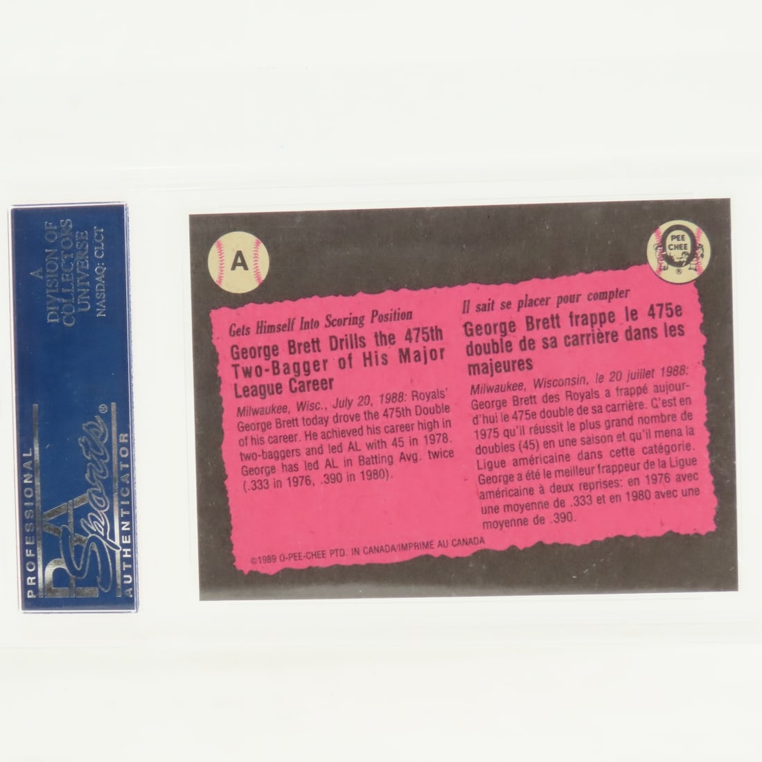 4 1989 O-PEE-CHEE Box Panels George Brett #A PSA - 9