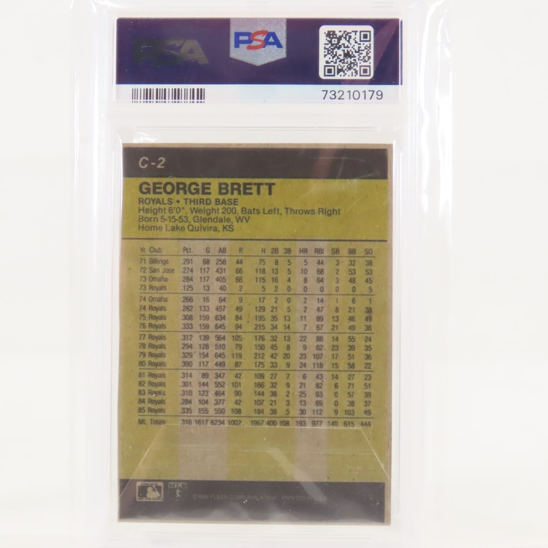 5 1986 Fleer Box Panels George Brett #C-2 PSA 5&6 - 3