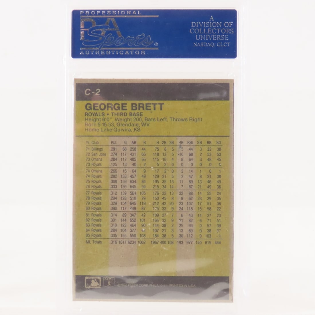 5 1986 Fleer Box Panels George Brett #C-2 PSA 5&6 - 5