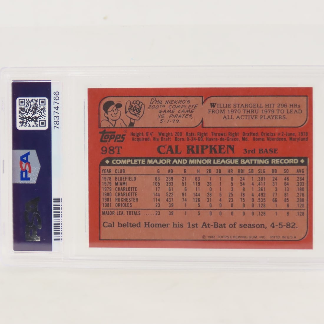 1982 Topps Traded Cal Ripken Jr #98T PSA 7 NM - 2