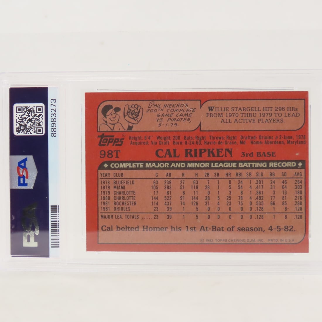 2 1982 Topps Traded Cal Ripken Jr #98T PSA 6 EX-MT - 3
