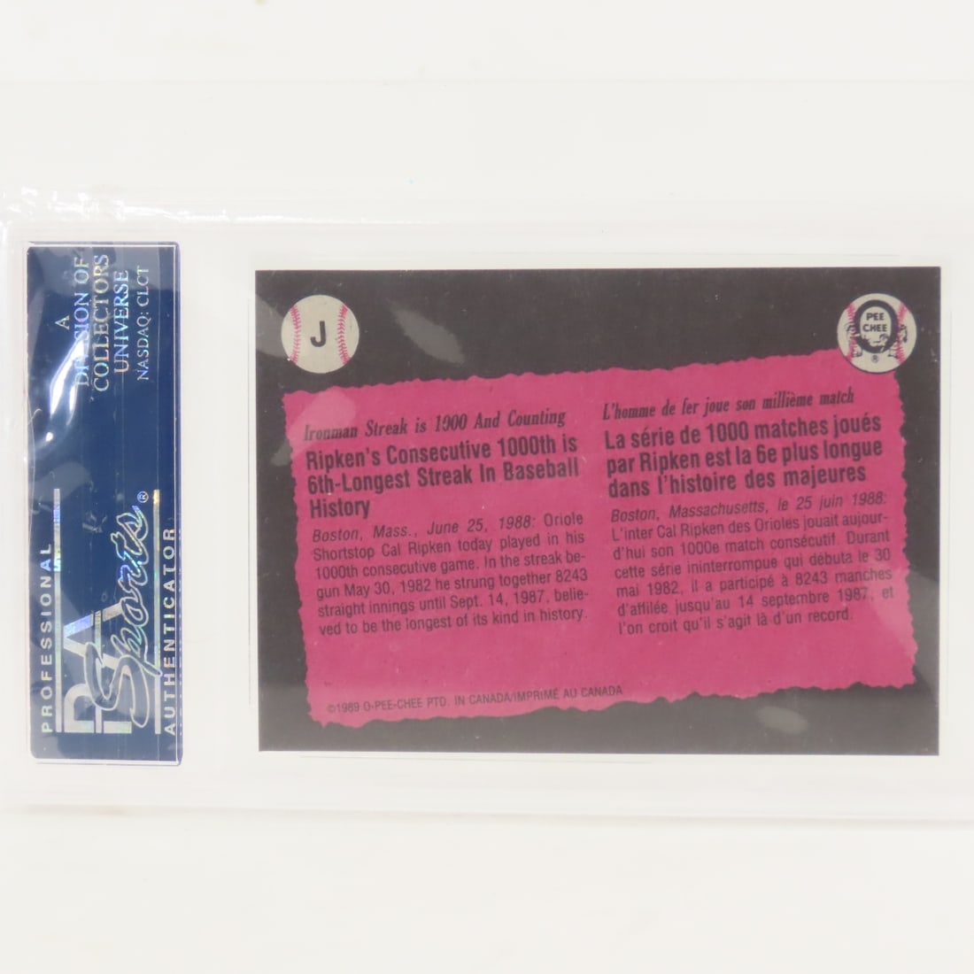 3 1989 O-PEE-CHEE Box Panels Cal Ripken Jr #J PSA - 7