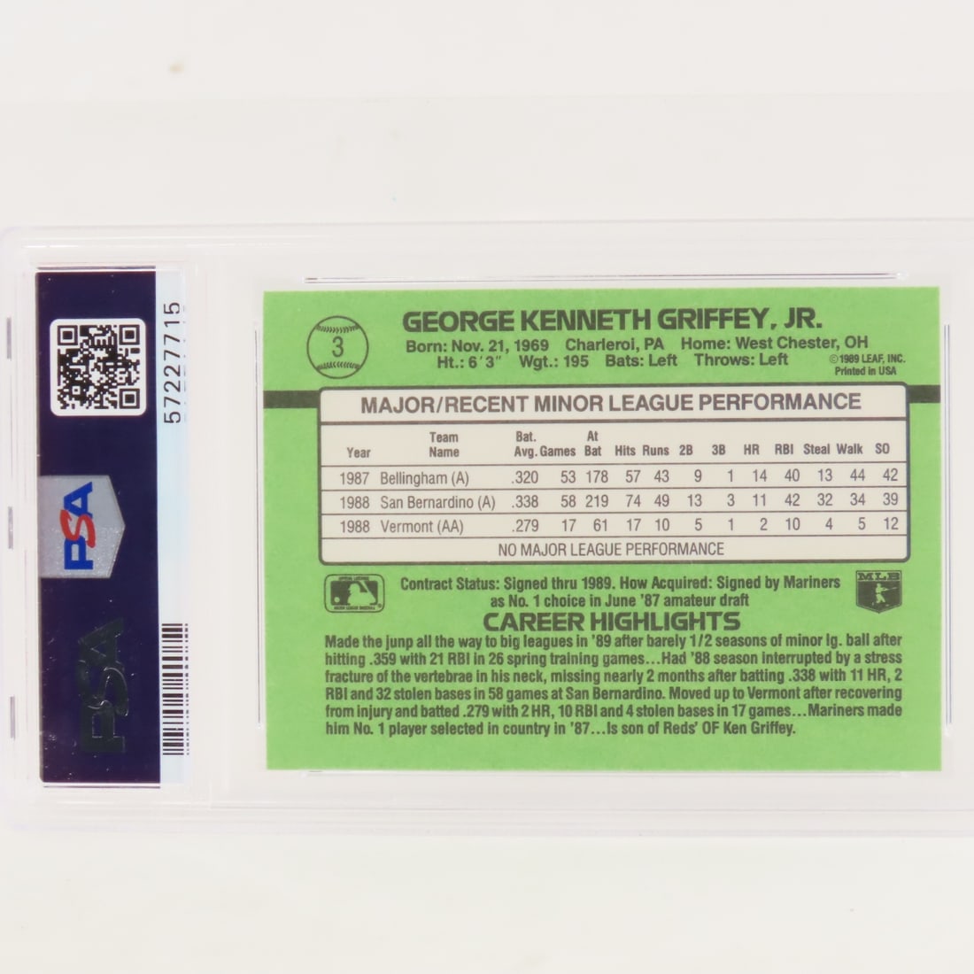 3 1989 Donruss Ken Griffey Jr PSA Graded Rookies - 7