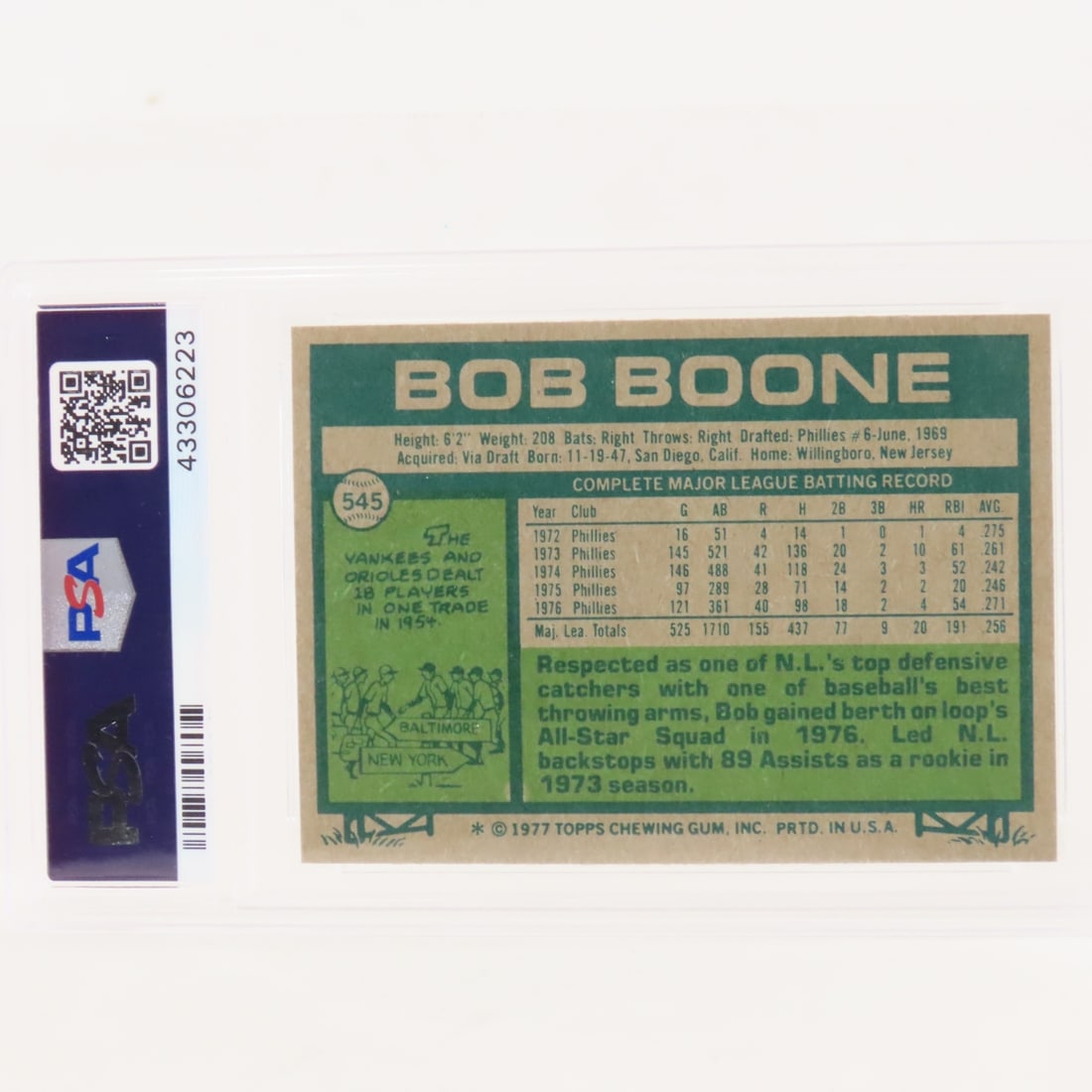 4 PSA Graded Bob Boone Cards 1973-1988 - 10