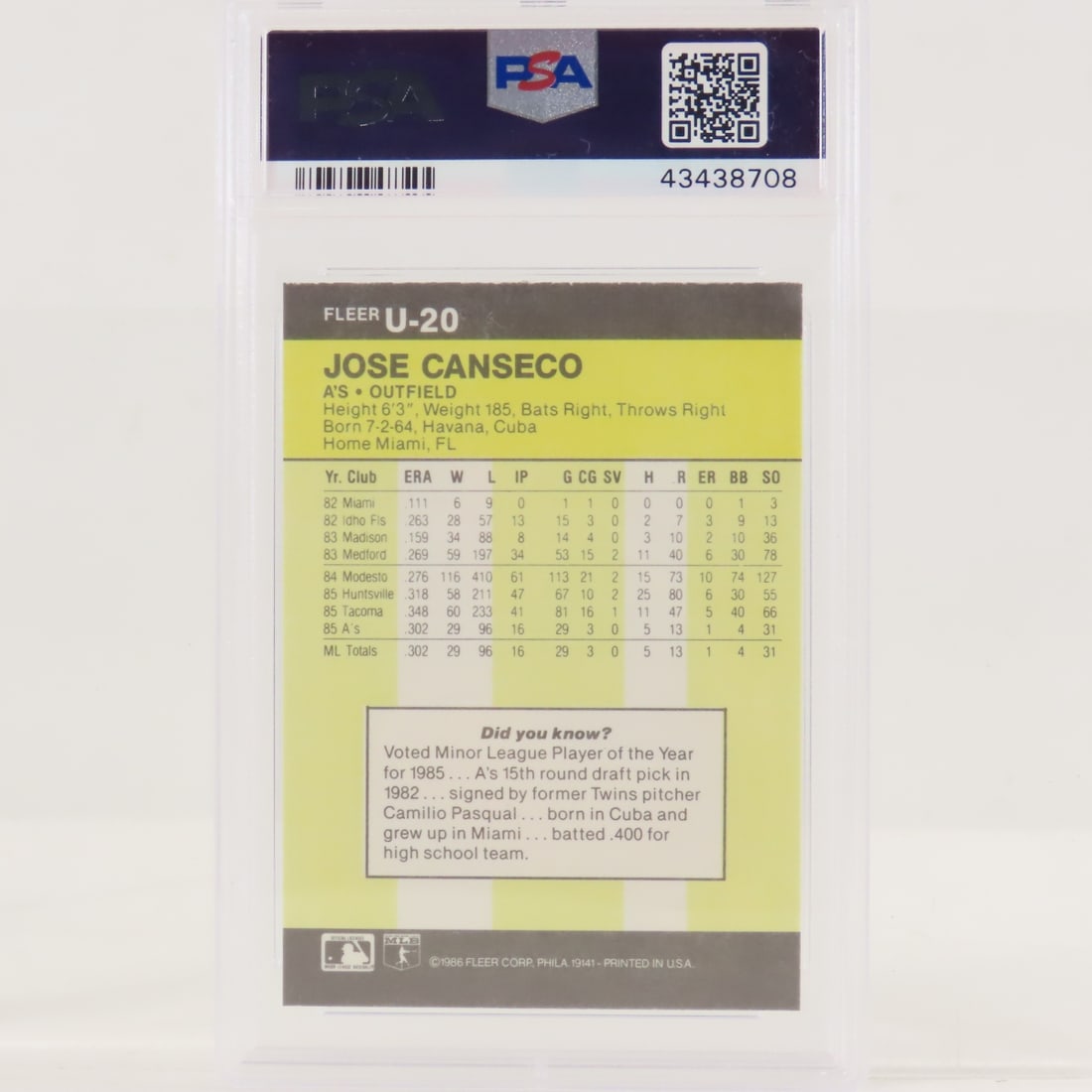 2 1986 Jose Canseco Rookie PSA Graded Cards - 5