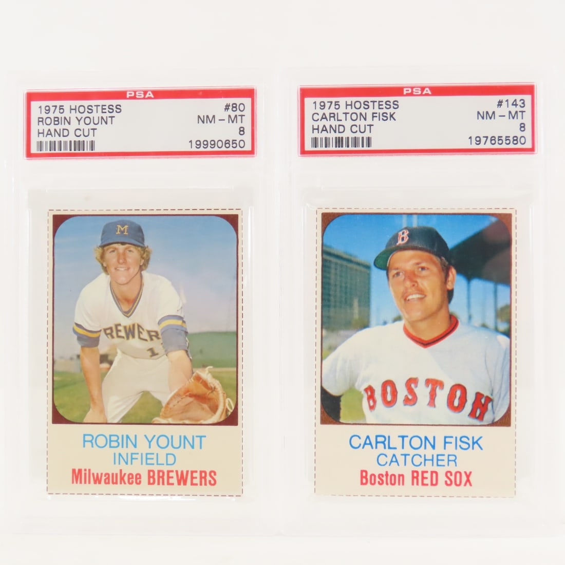1975 Hostess Carlton Fisk & Robin Yount PSA 8: 1975 Hostess Carlton Fisk & Robin Yount PSA 8 - Lot Size 5.5x3.5x1" 1 LB All information and photos, which are part of the description, are intended to be as accurate as possible, but errors are