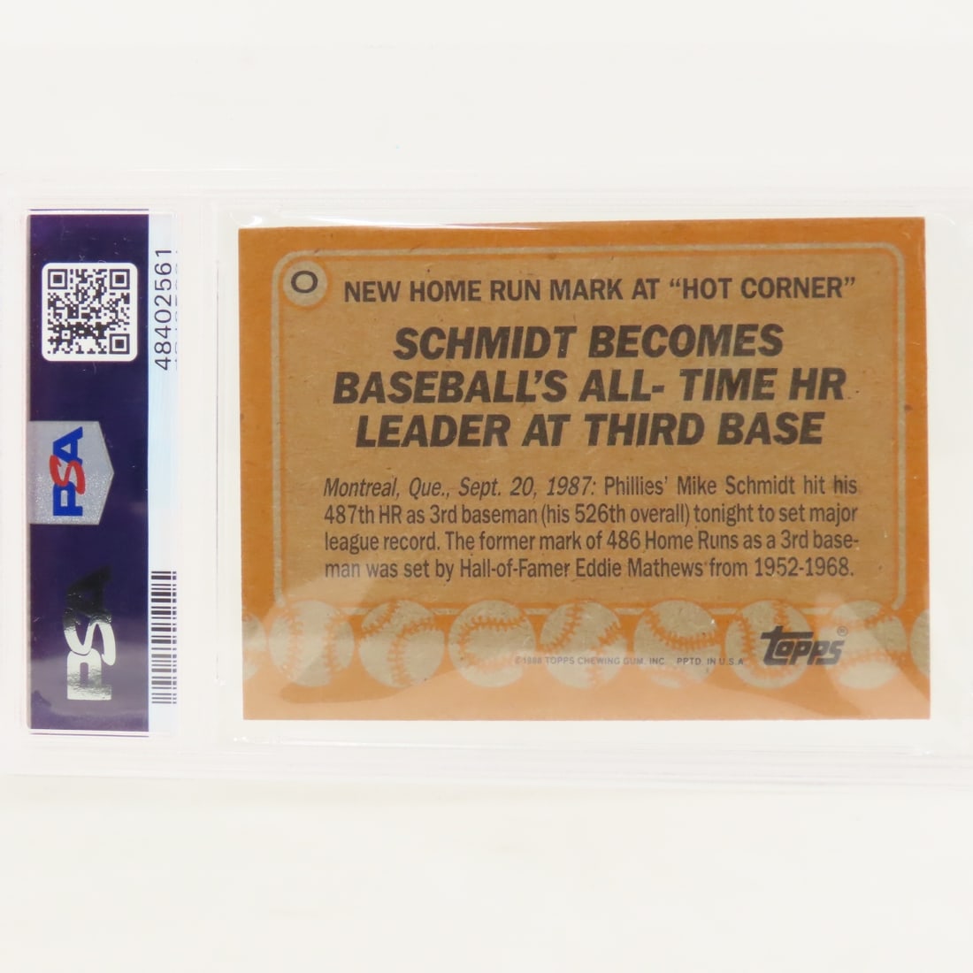 4 1988 Topps Box Panels Mike Schmidt #O PSA - 5