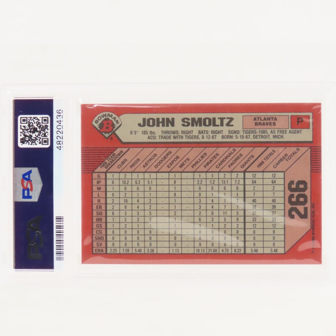 1989 Bowman & 1989 UD John Smoltz RC PSA 9 - 3