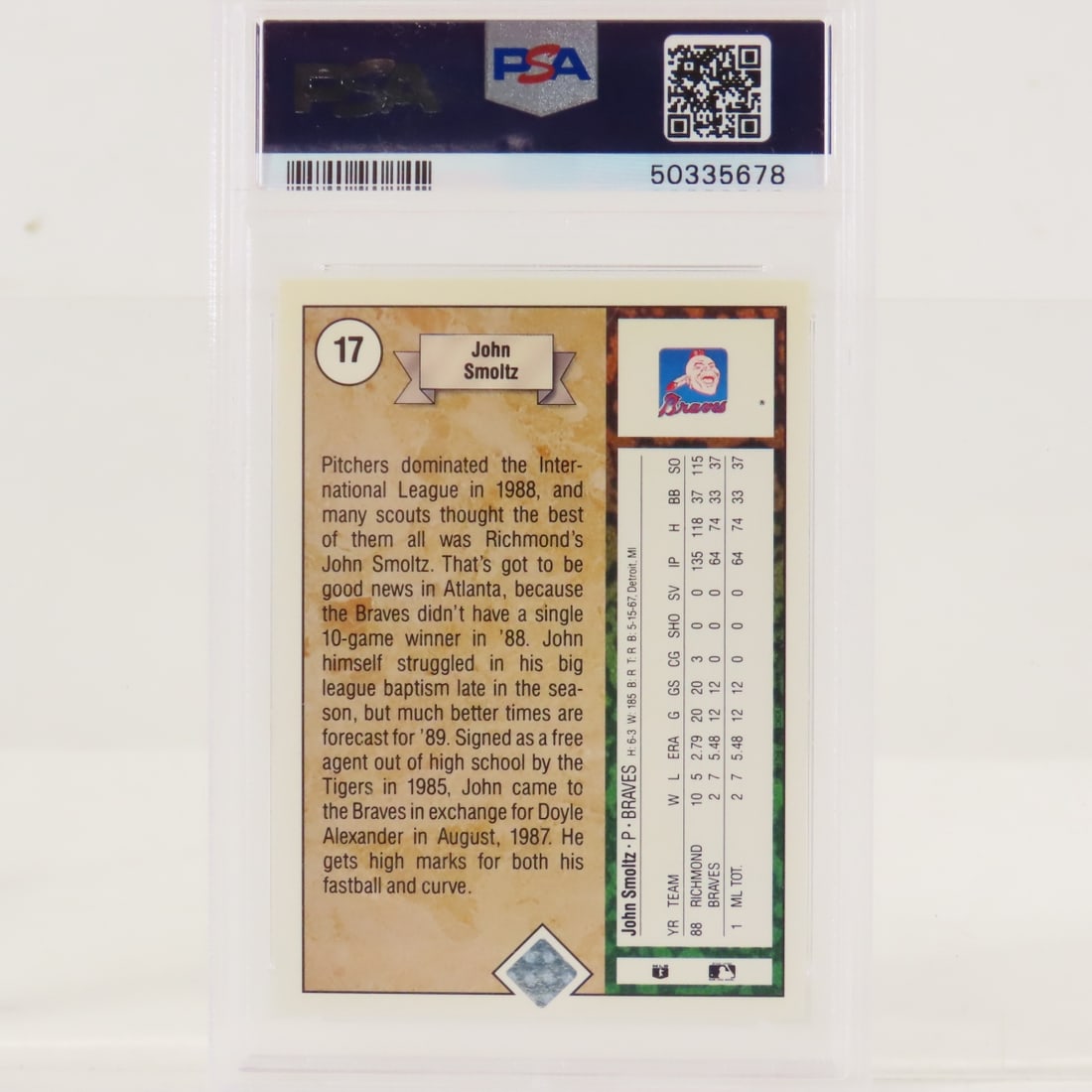 1989 Bowman & 1989 UD John Smoltz RC PSA 9 - 5