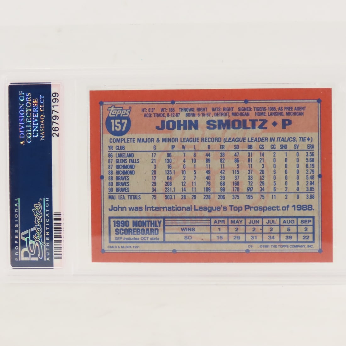 3 1991 Topps Desert Shield John Smoltz #157 PSA - 3