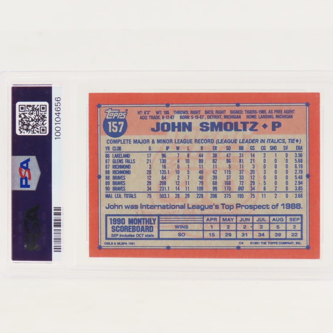 3 1991 Topps Desert Shield John Smoltz #157 PSA - 5
