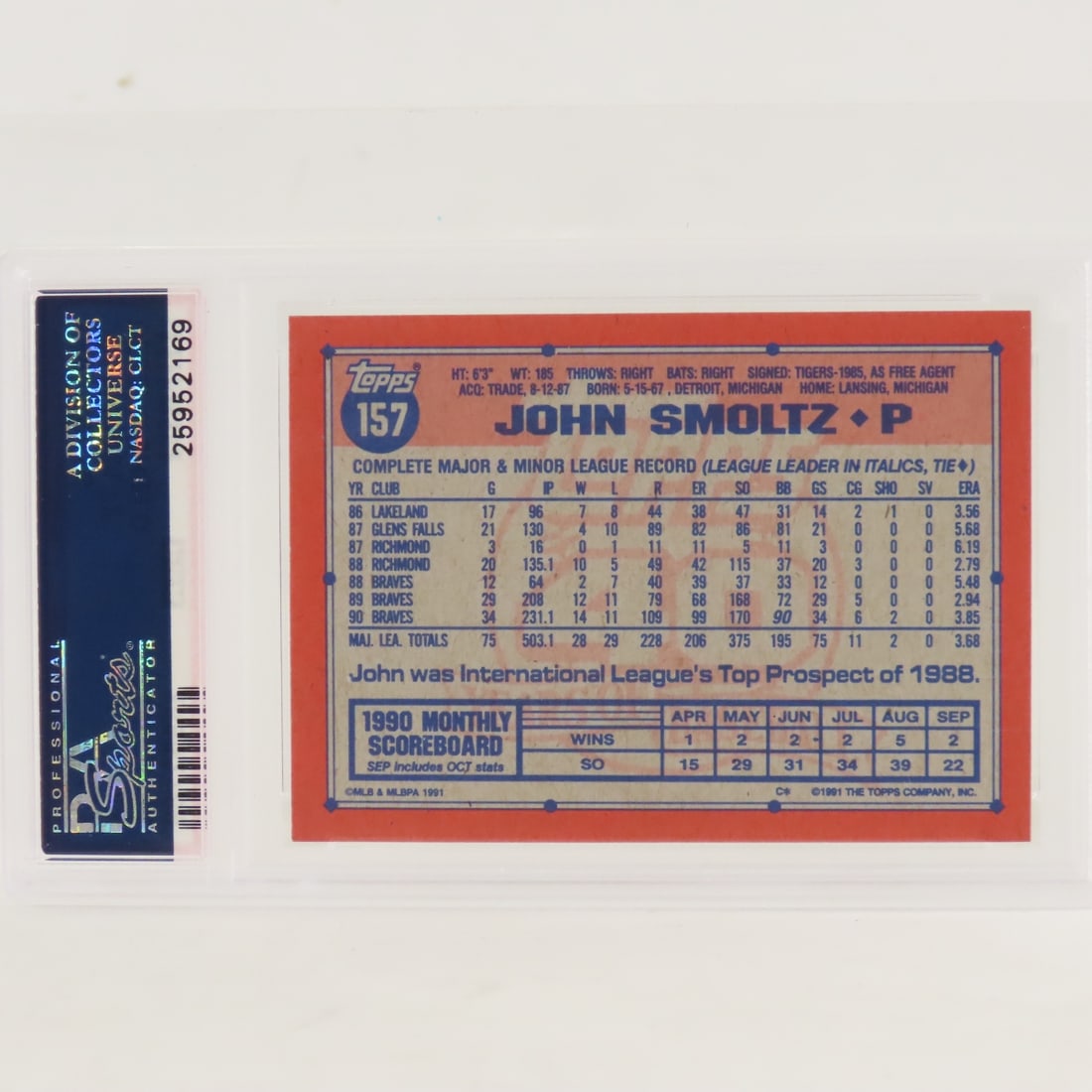 3 1991 Topps Desert Shield John Smoltz #157 PSA - 7