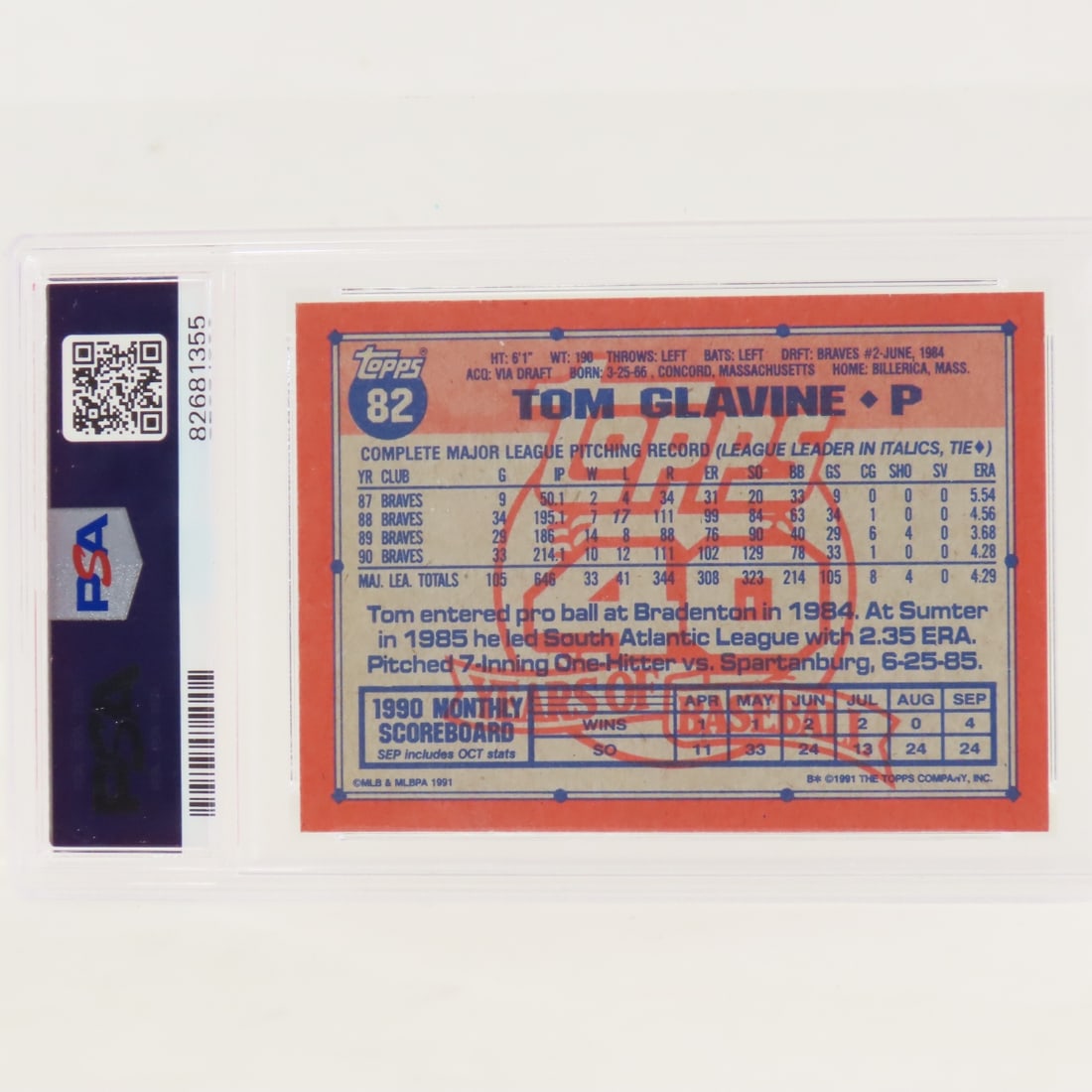 1991 Topps Desert Shield Tom Glavine #82 PSA 9 MT - 2
