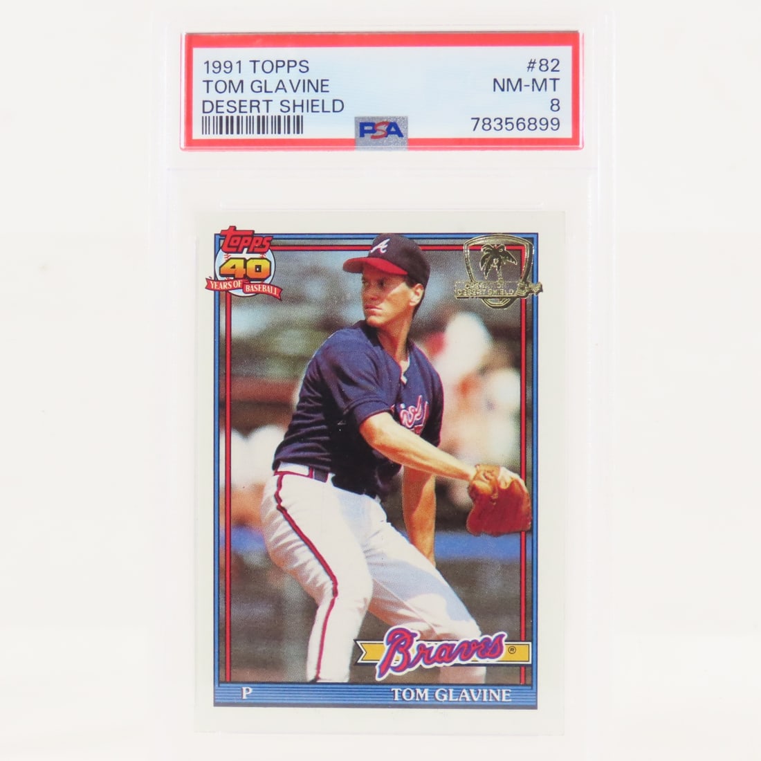 1991 Topps Desert Shield Tom Glavine #82 PSA 8 NM: 1991 Topps Desert Shield Tom Glavine #82 PSA 8 NM - Lot Size 5.5x3.5x1" 1 LB All information and photos, which are part of the description, are intended to be as accurate as possible, but errors are