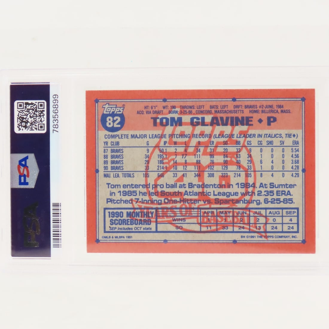 1991 Topps Desert Shield Tom Glavine #82 PSA 8 NM - 2