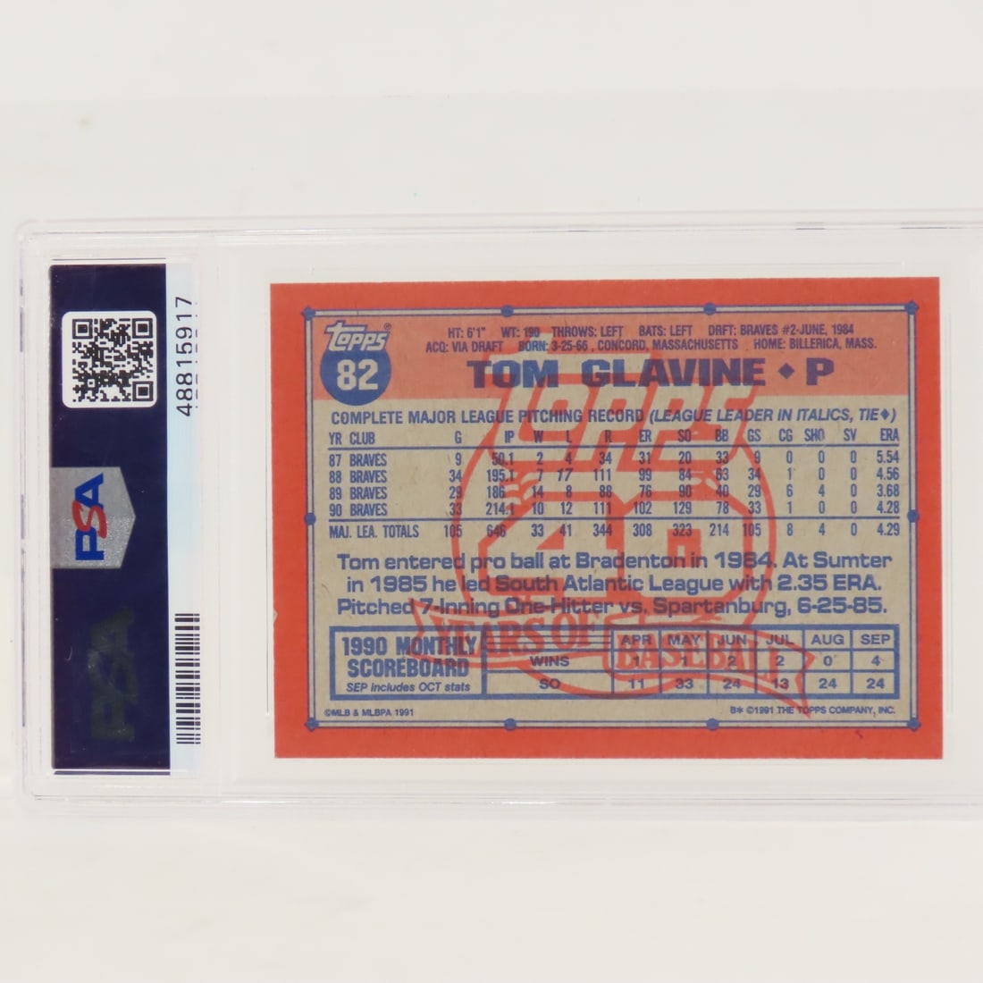 1991 Topps Desert Shield Tom Glavine #82 PSA 8 NM - 2