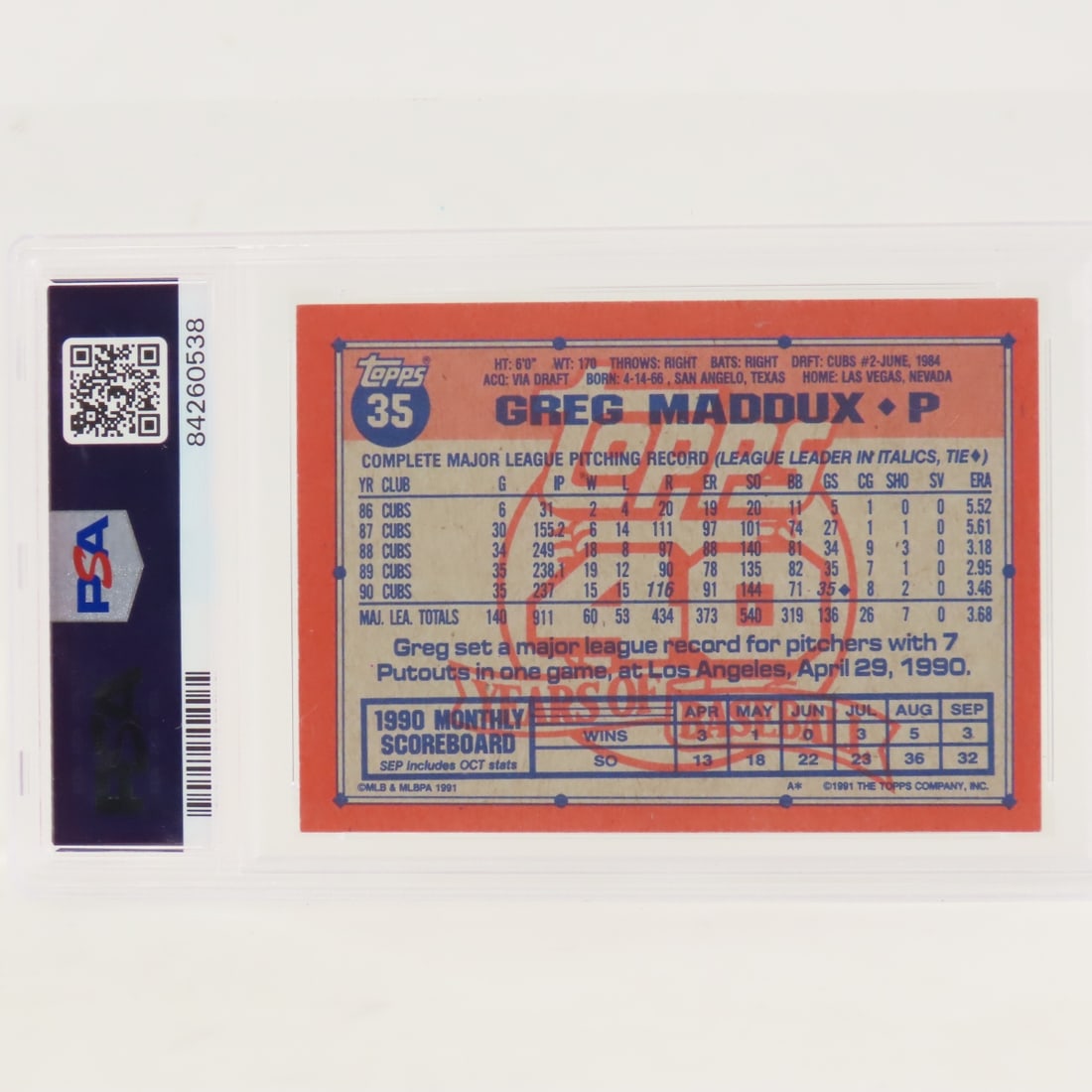 1991 Topps Desert Shield Greg Maddux #35 PSA 5 EX - 2