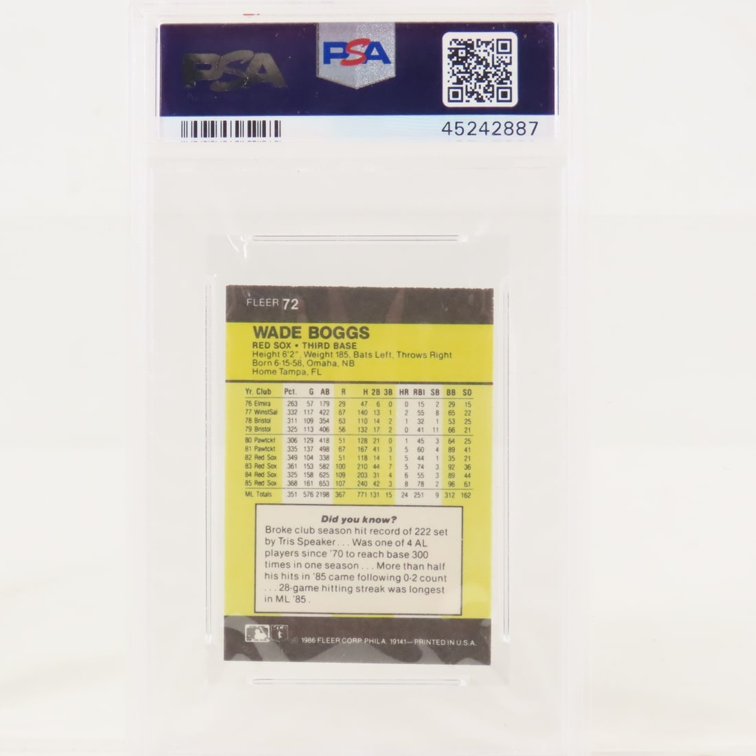 4 PSA Graded Wade Boggs Cards 1986-1990 - 3