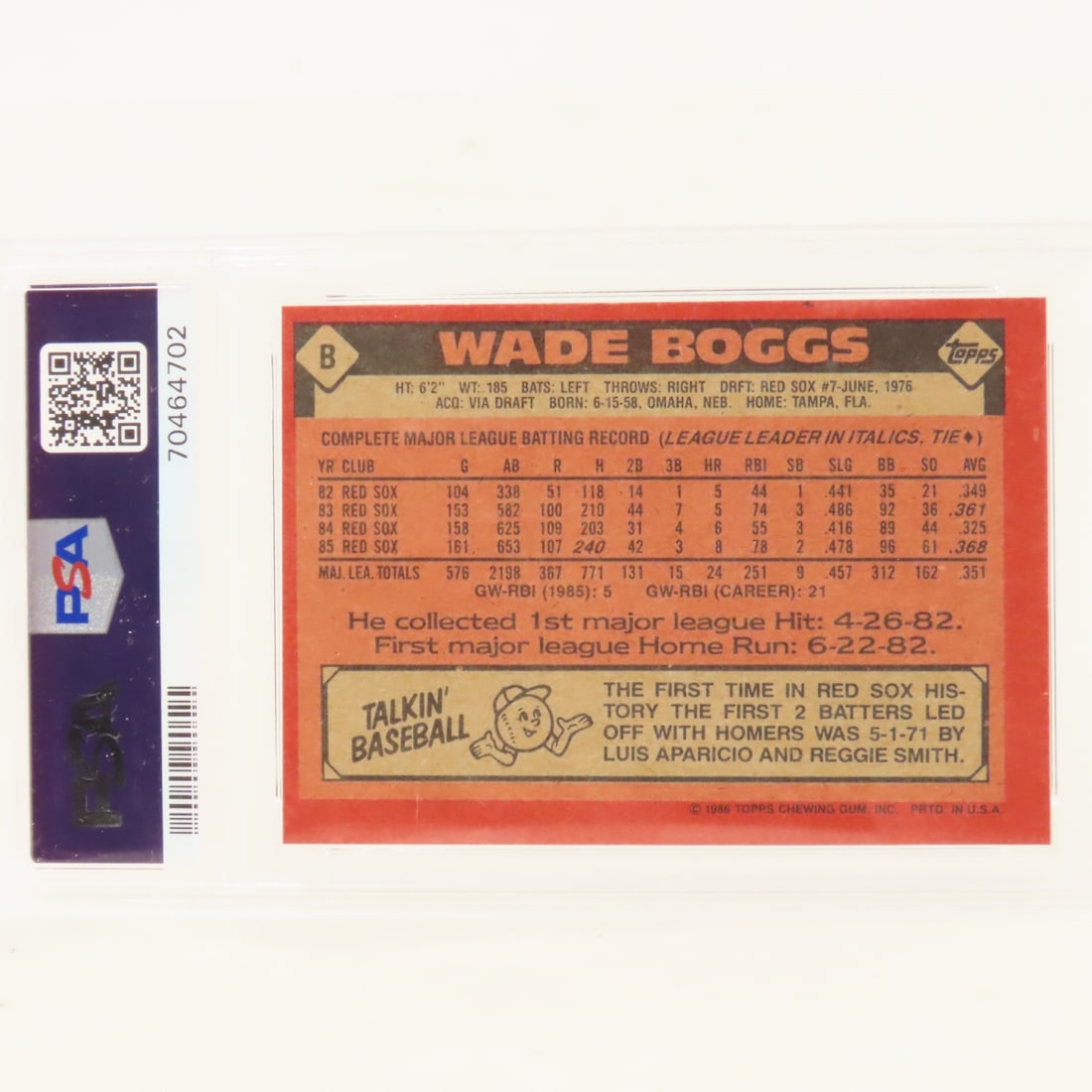 4 PSA Graded Wade Boggs Cards 1986-1990 - 7