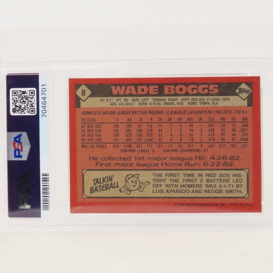 4 PSA Graded Wade Boggs Cards 1986-1990 - 9
