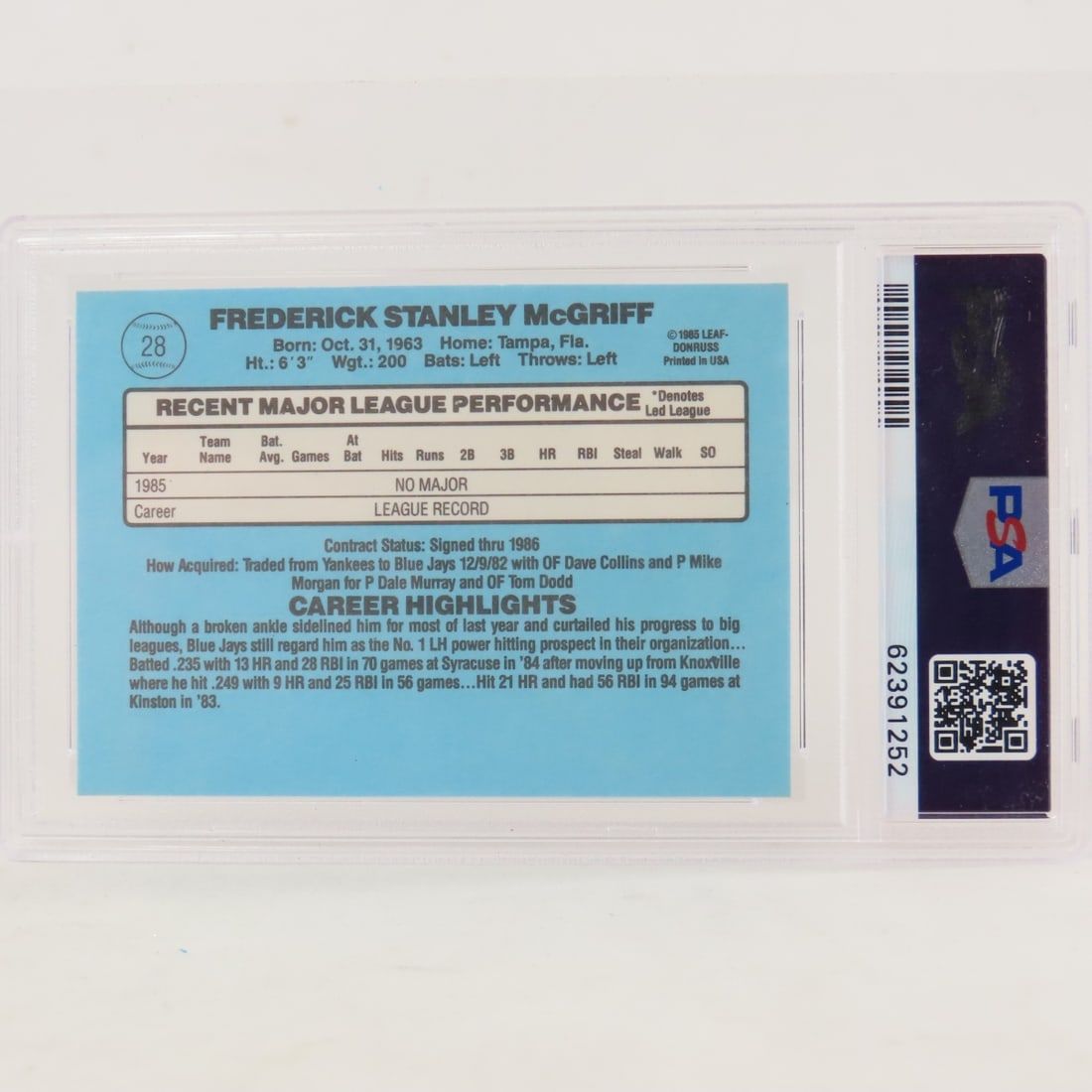7 PSA Graded Baseball Cards 1982 - 1988 - 5