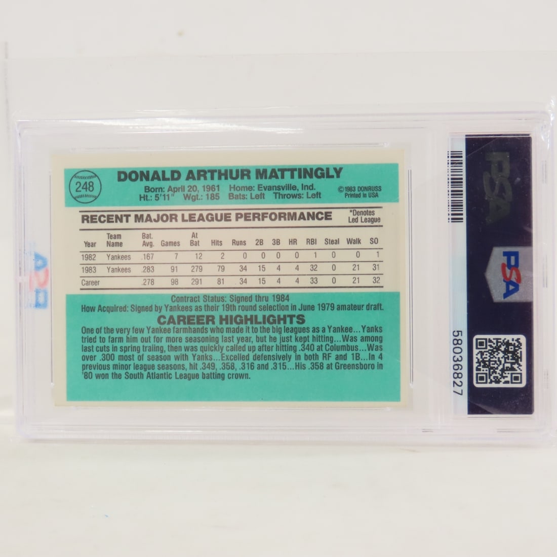 7 PSA Graded Baseball Cards 1982 - 1988 - 9