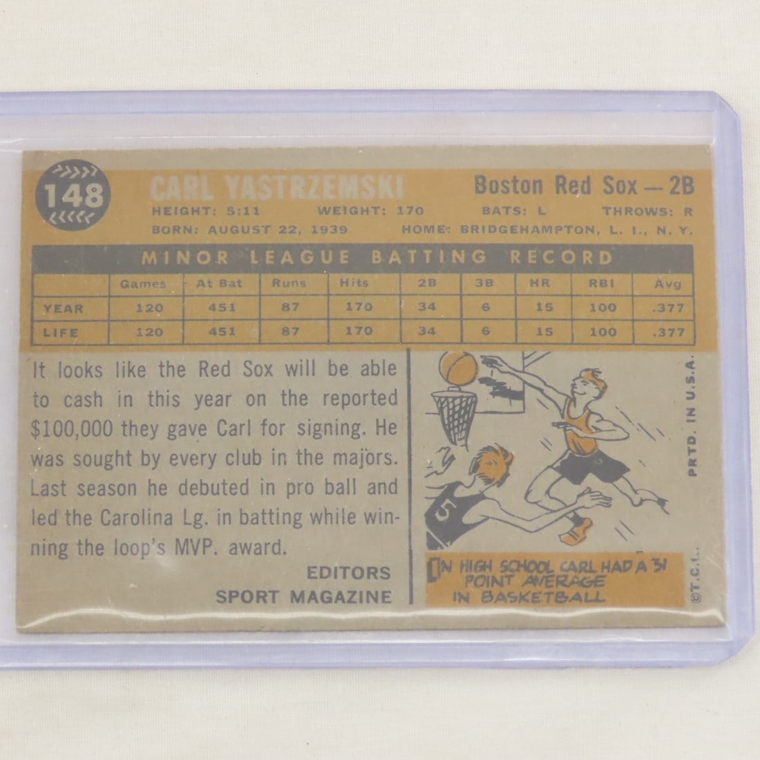 1960 Topps Carl Yastrzemski Rookie Card #148 - 2