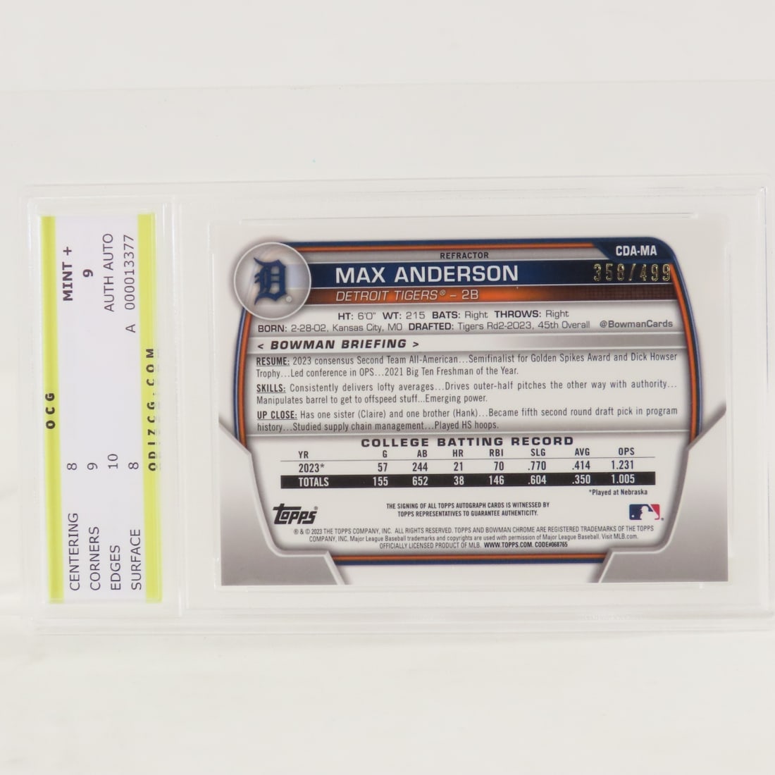 3 Odiz Graded Cards- Anderson, Flaherty & Montes - 3