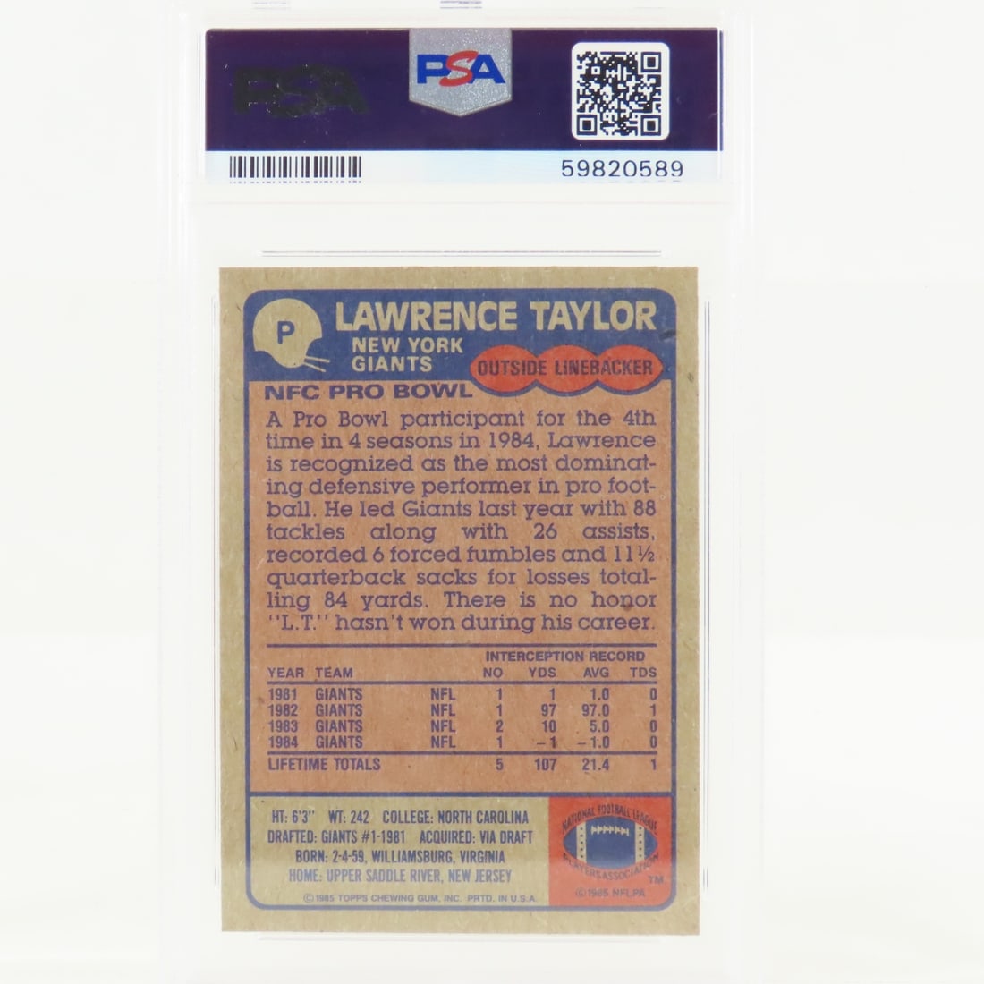 3 1985 Topps Box Bottoms Lawrence Taylor #P PSA 3 - 7