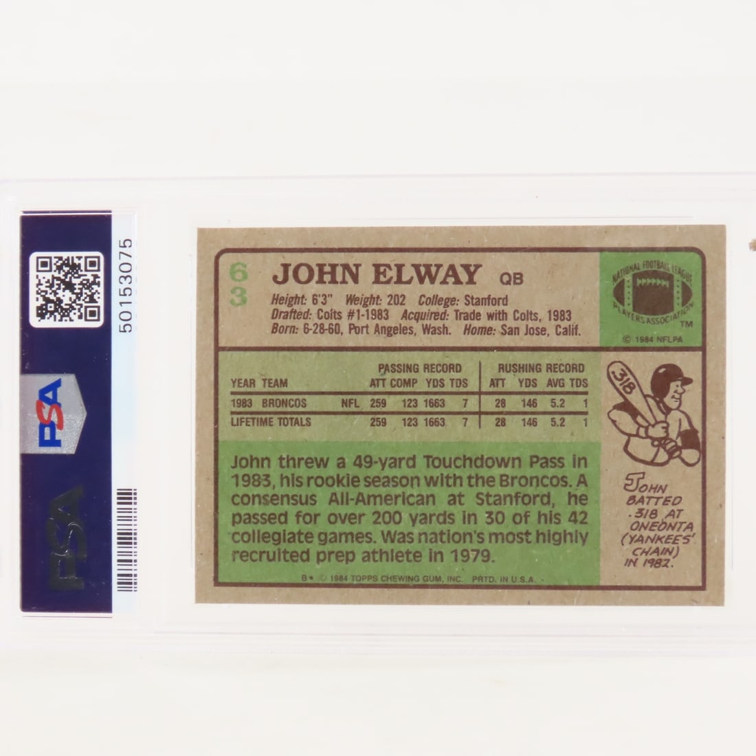 2 1984 Topps John Elway Rookies #83 PSA 6 & 5 - 3