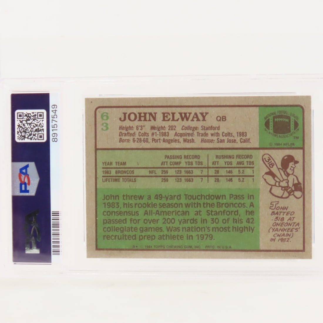 2 1984 Topps John Elway Rookies #83 PSA 6 & 5 - 5