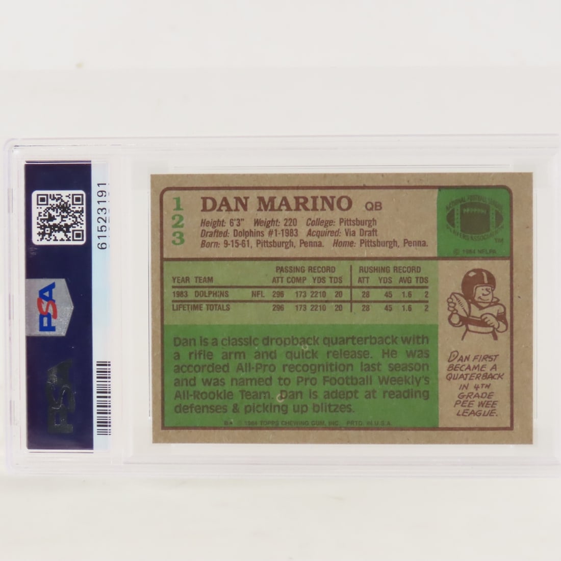 1984 Topps Dan Marino #123 PSA 6 EX-MT - 2