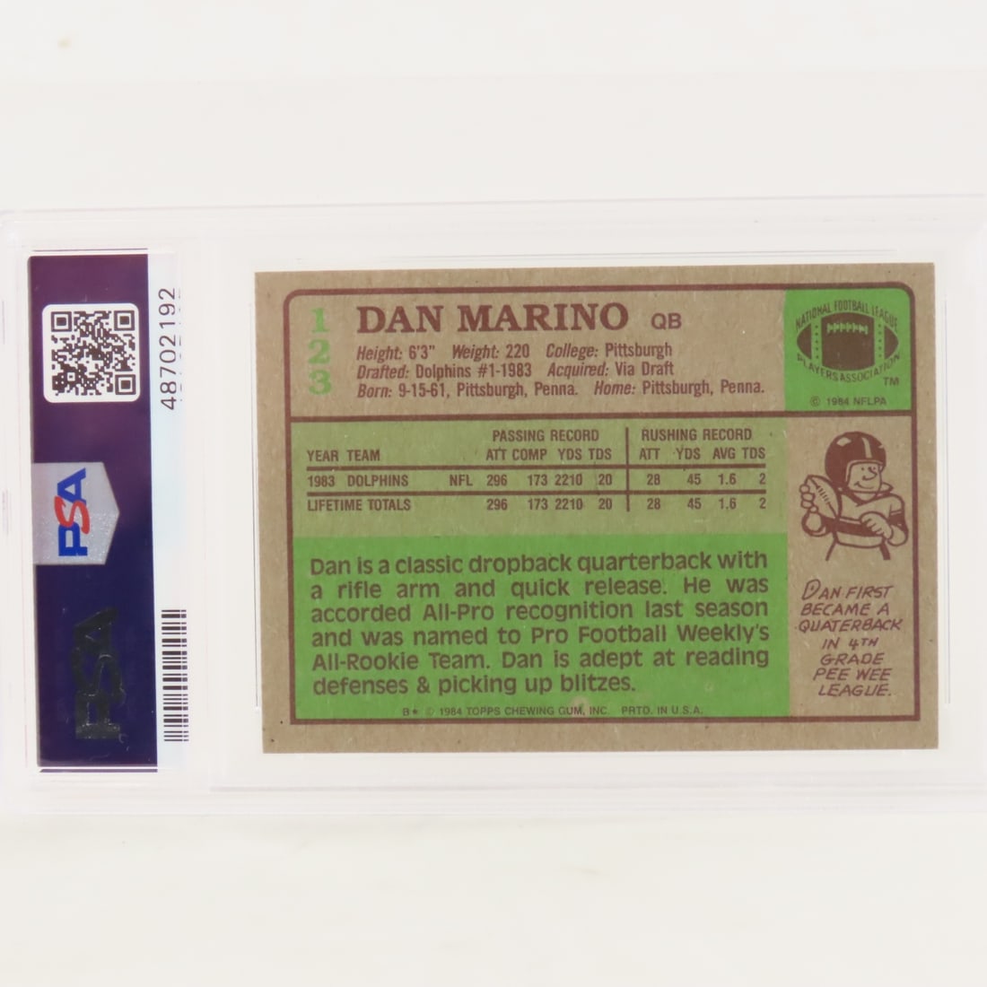 1984 Topps Dan Marino #123 PSA 6 EX-MT - 2