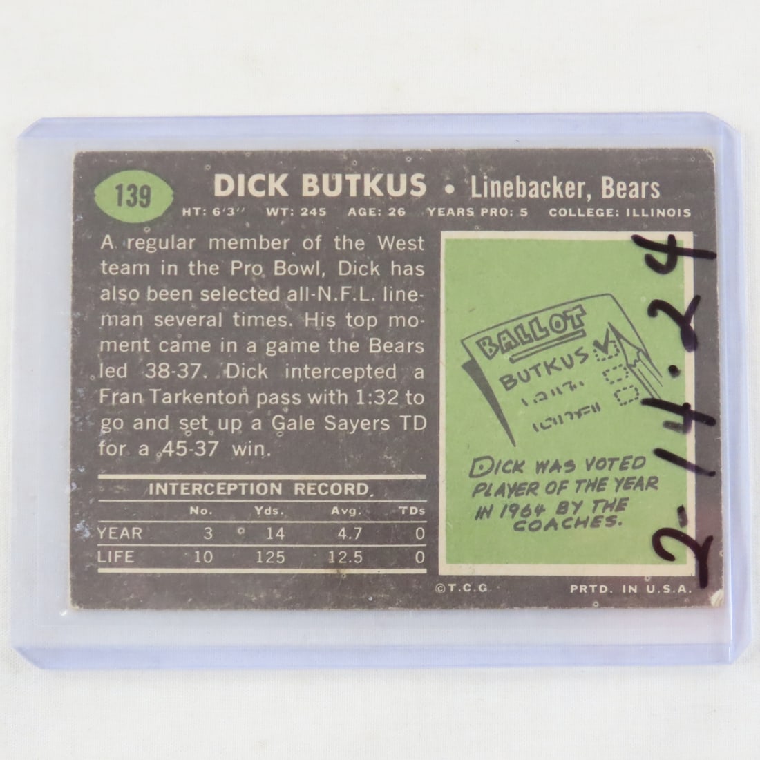 7 Dick Butkus Football Cards 1966-1974, 1968 PSA 3 - 5