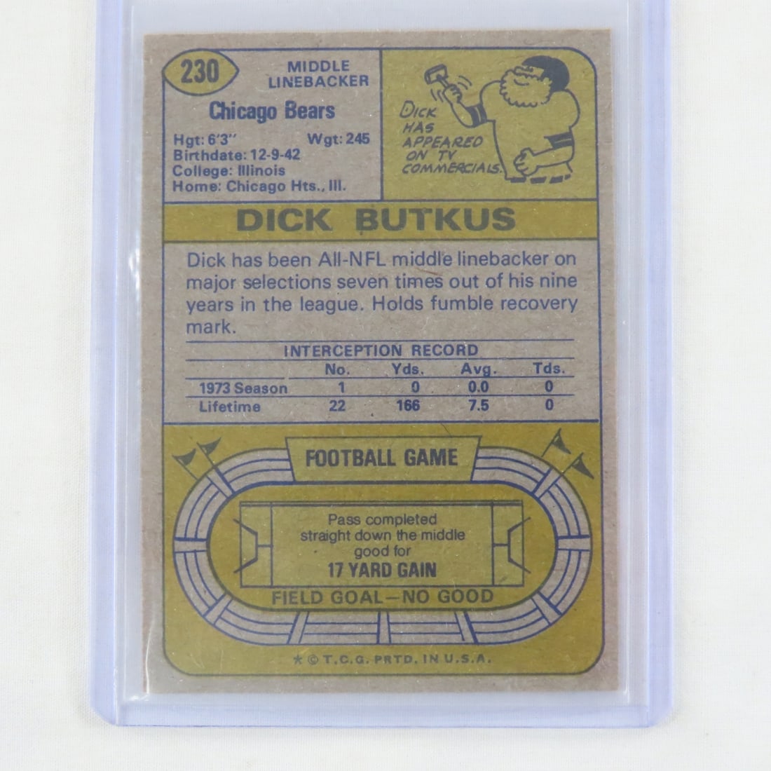 7 Dick Butkus Football Cards 1966-1974, 1968 PSA 3 - 7