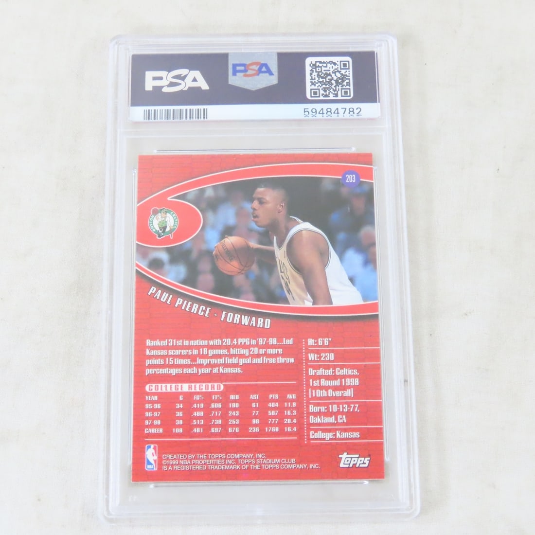 1998 Stadium Club Paul Pierce #203 PSA 9 MINT - 2