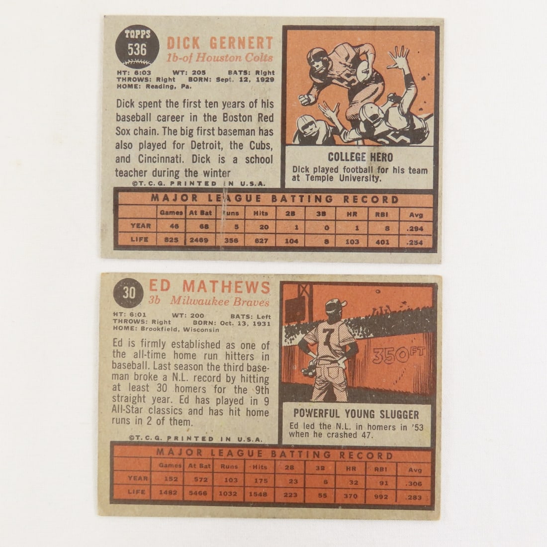 16 1962 Topps Baseball Cards- Matthews - 3