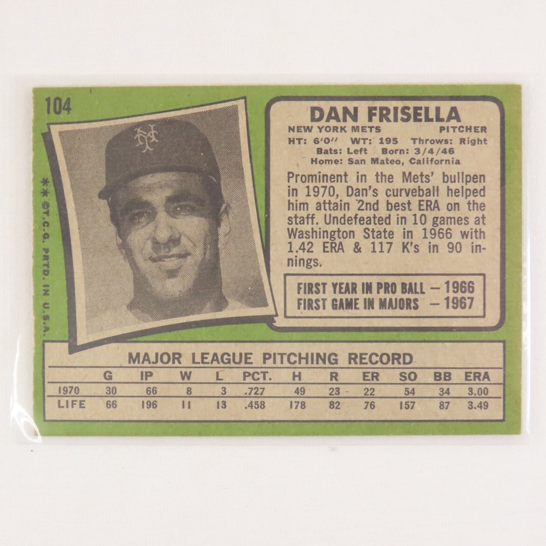 1971 NY Mets Dan Frisella Autographed Card - 3